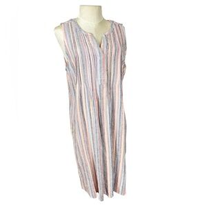 Linen blend shift dress sleeveless Size Medium striped Spring Summer knee length